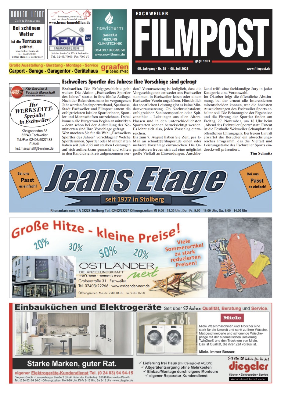 Vorder- und Rückseite einer Ausgabe der Eschweiler Filmpost