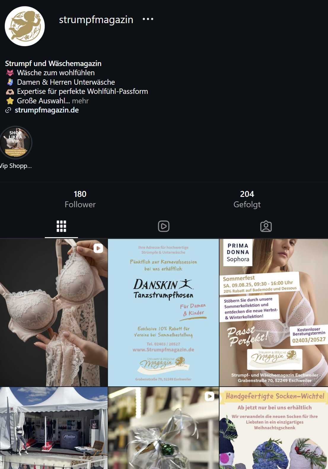 Instagram-Übersicht des Strumpf- und Wäschemagazins